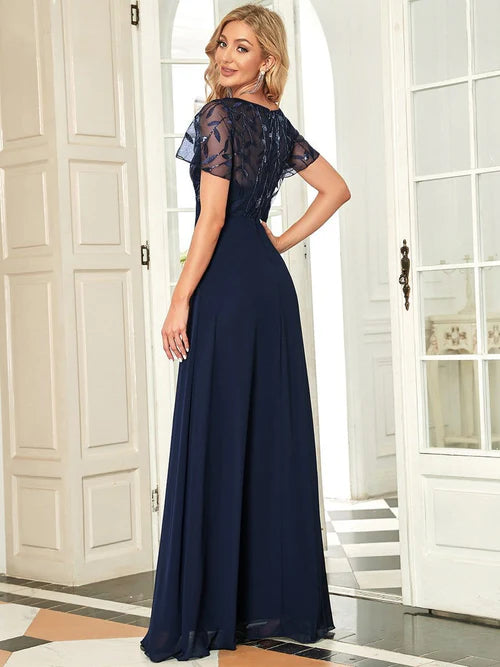 Brilliant sequin printed women's sleeveless evening dress
