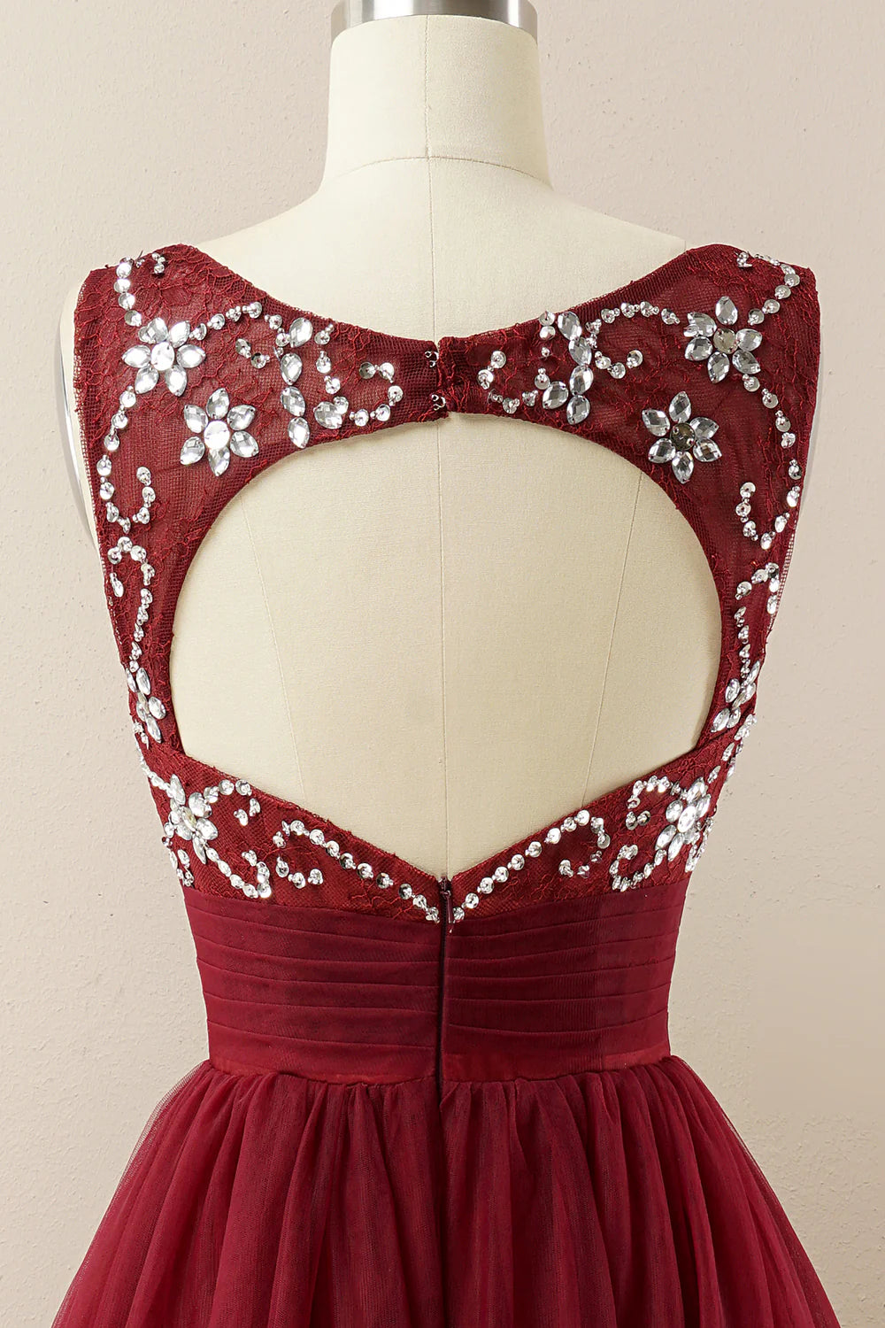 Burgundy sheer dance party cocktail dress