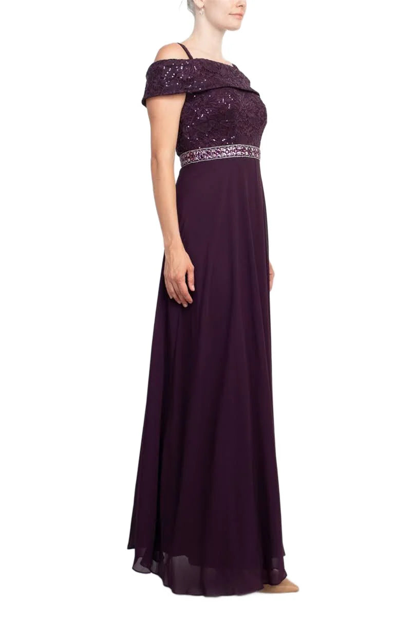 Off-Shoulder Popover Embellished Zipper Back Lace Chiffon Mother of the Bride Dresses
