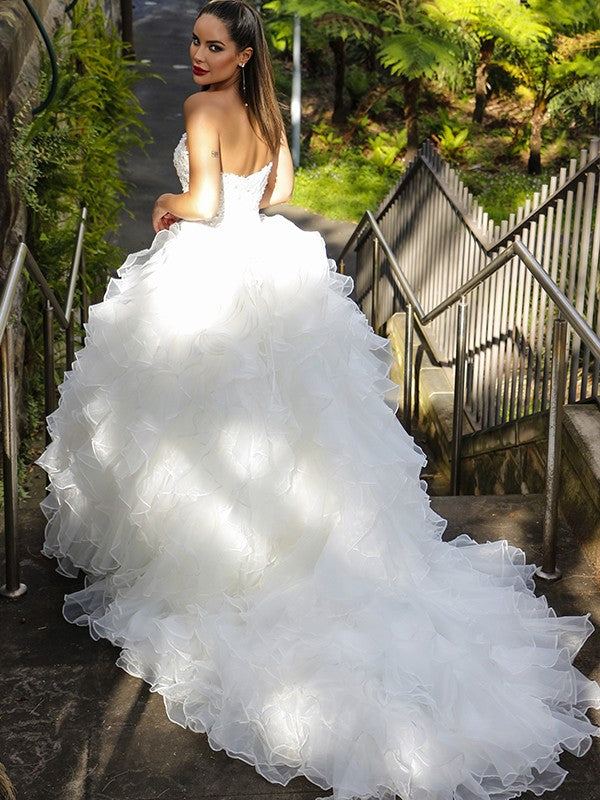 Ball dress organza sleeveless sequins sweetheart church skirt wedding dress