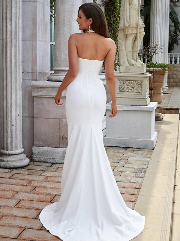 Skirt stand up collar elastic crepe silk pleated suspender sleeveless strapless wedding dress