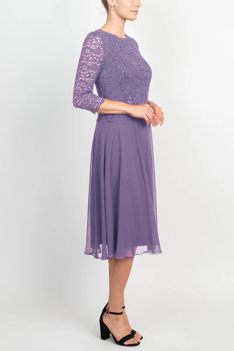 Jewel Neck 3/4 Sleeve Embellished Lace Bodice Zipper Back Solid Lace & Chiffon Mother of the Bride Dresses