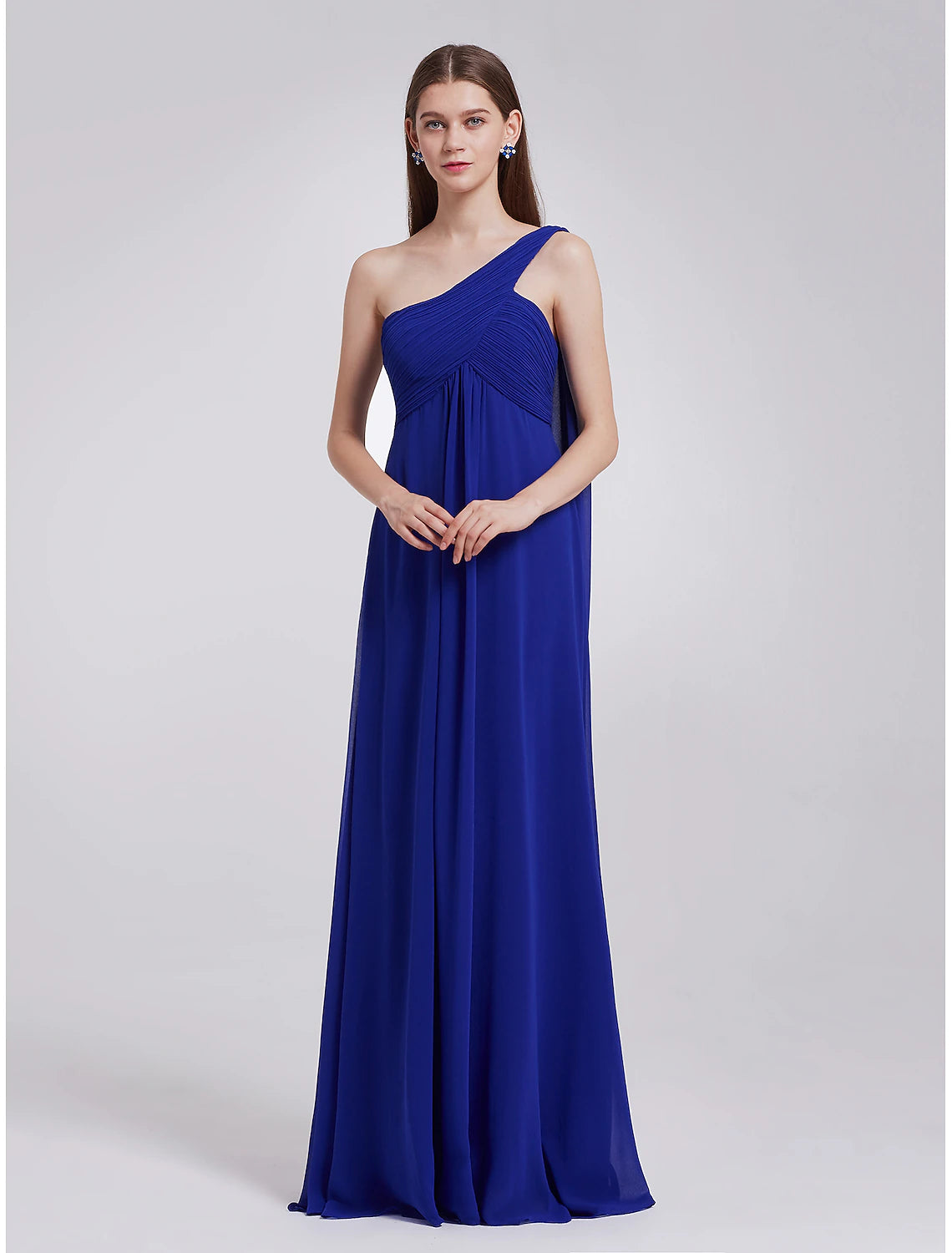 A-line generous and dignified evening dress imperial wedding formal banquet for guests and floor length sleeveless one shoulder bridesmaid dress chiffon open strap pleats