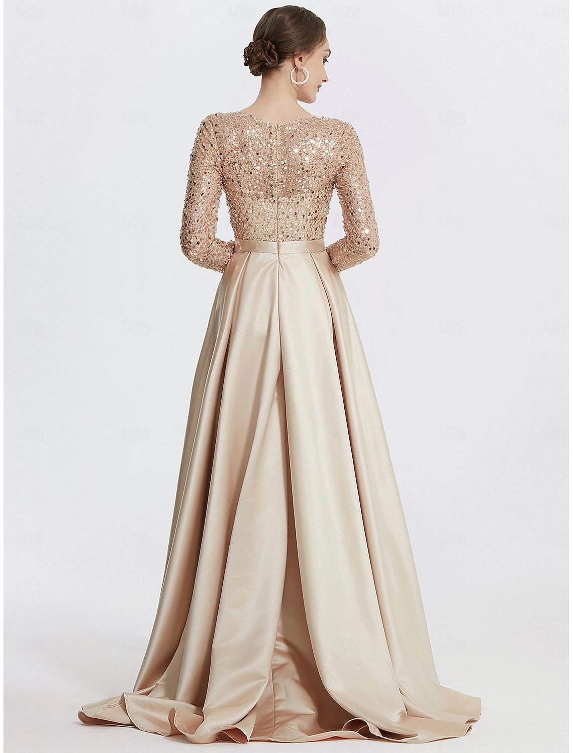 Mermaid Loudspeaker Evening Dress Formal Ball and Floor Long sleeved Jewelry Tie Sparkling Sequins