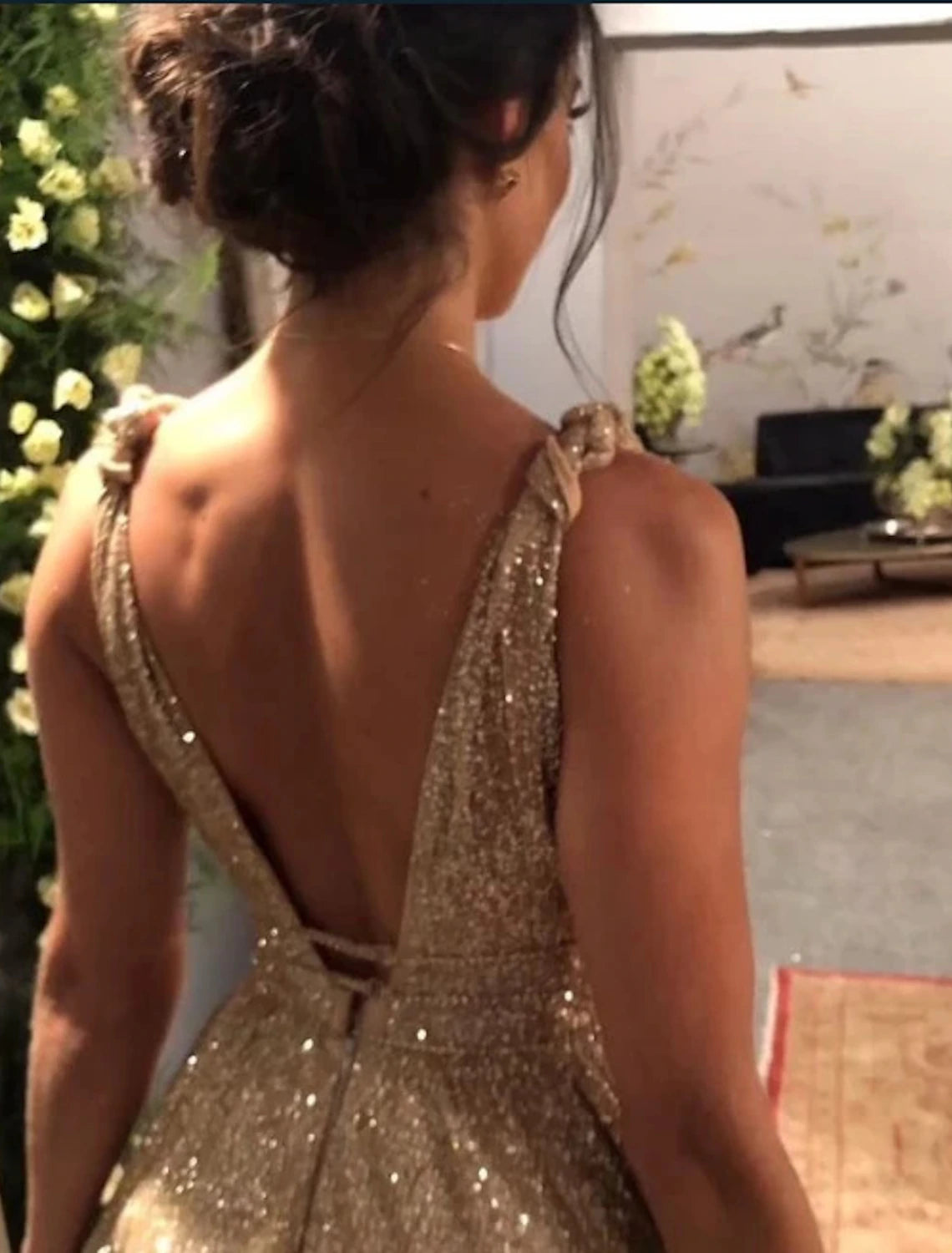 A-shaped ball sparkling formal dress formal dinner broomstick tail sleeveless thin shoulder strap elastic satin backless rhinestone