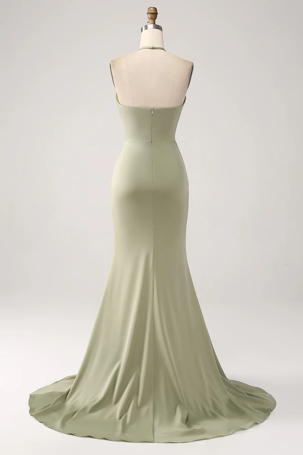 Premium color slim fit pistachio V-neck beaded long slit ball dress