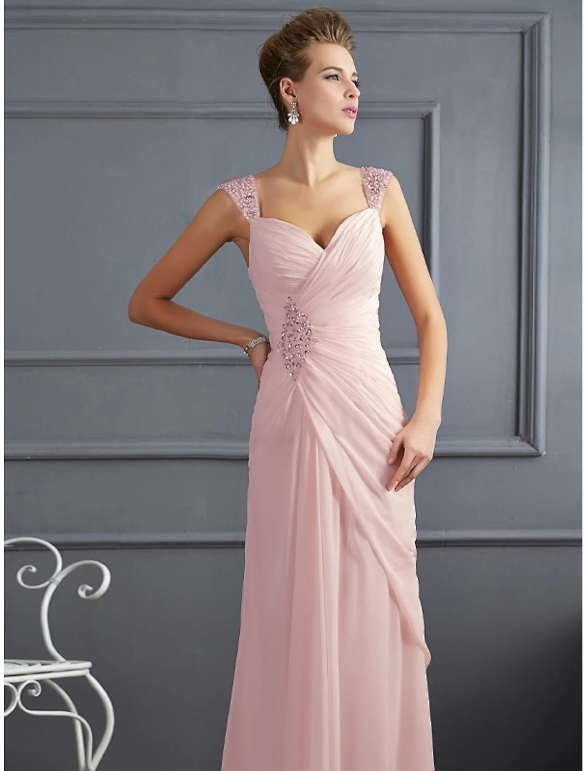 Mermaid Loudspeaker Elegant Evening Dress Formal Wedding Guest Sleeveless Thin Shoulder Strap Chiffon Rhinestone Pleats 2024