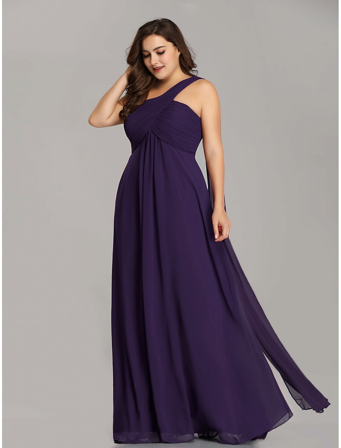 A-line generous and dignified evening dress imperial wedding formal banquet for guests and floor length sleeveless one shoulder bridesmaid dress chiffon open strap pleats