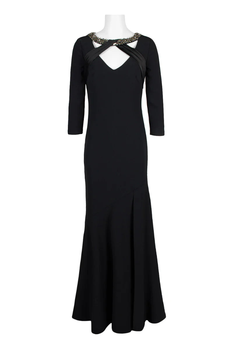 Embellished Boat Neck Long Sleeve Flutter Hem Zipper Back Pleated Crossed Front Mother of the Bride Dresses