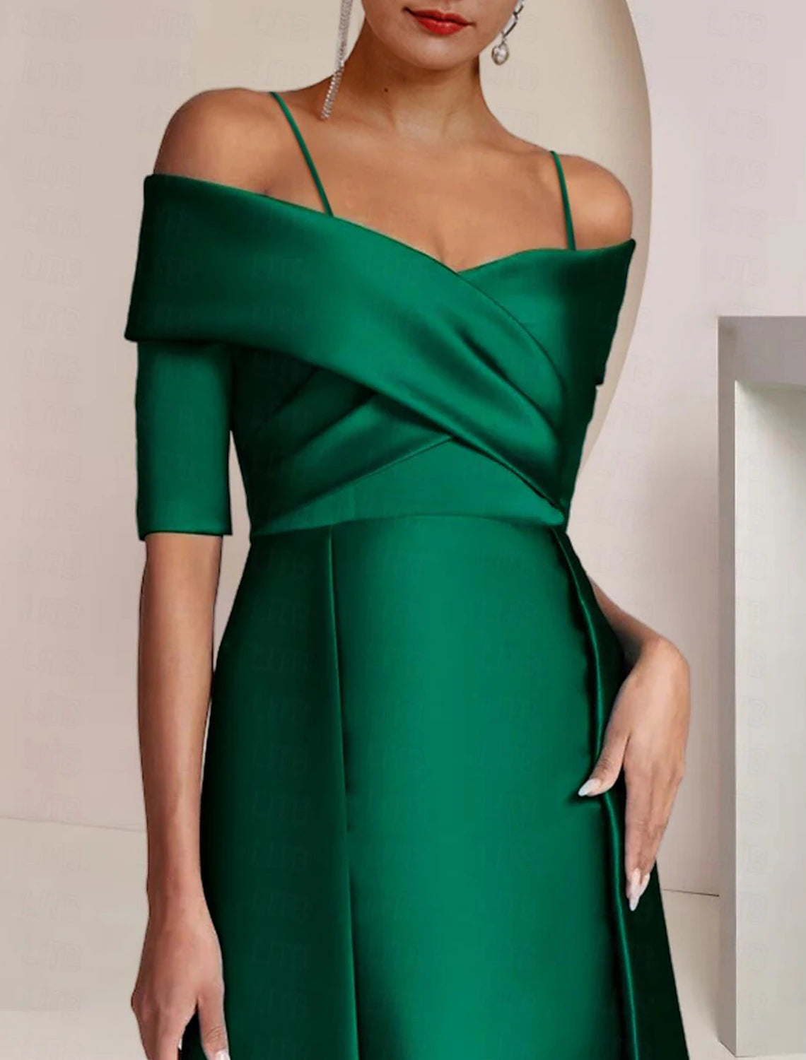 Pillar Set Bride Mom Dress Formal Wedding Guest Party Off the Shoulder Floor Long Satin with Ruffles