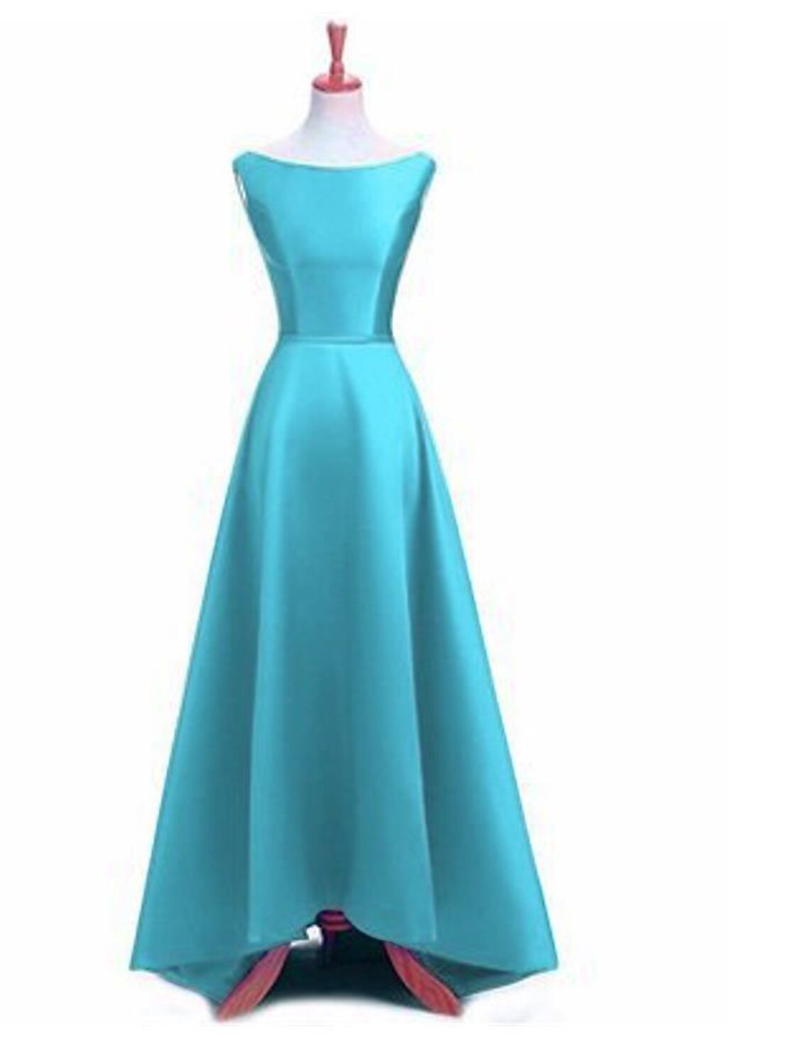 A-line Evening Dress Wedding Guest Party Asymmetric Sleeveless Jewel Neck Satin Fashion