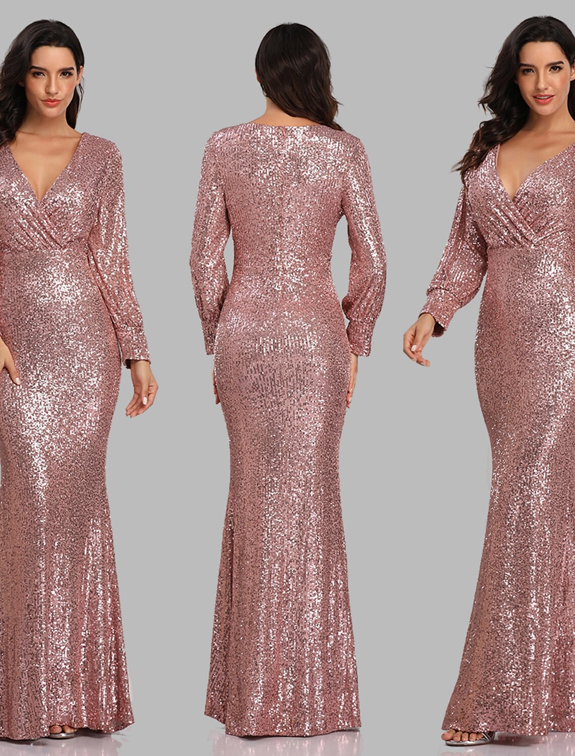 Mermaid Loudspeaker Evening Dress Sparkling Dress Party Dress Wedding Guests Landing Long Sleeve V-Neck Sequins
