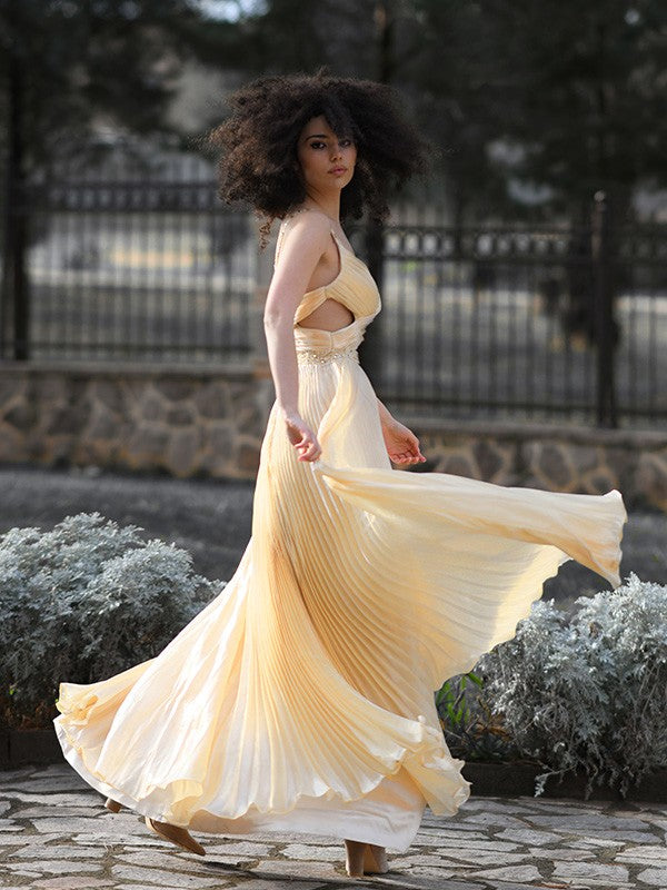 A-line sweet princess ruffled top satin sleeveless V-neck dress