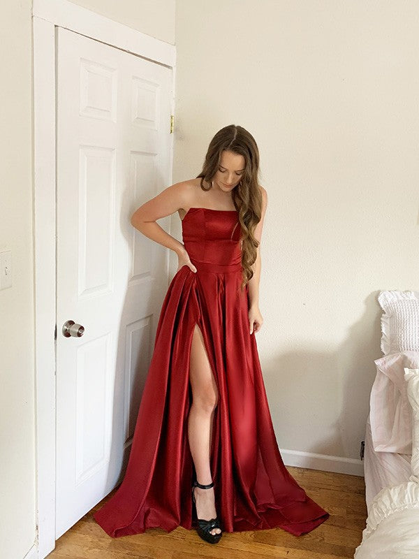 High quality satin brushed high-quality color sleeveless strapless dress