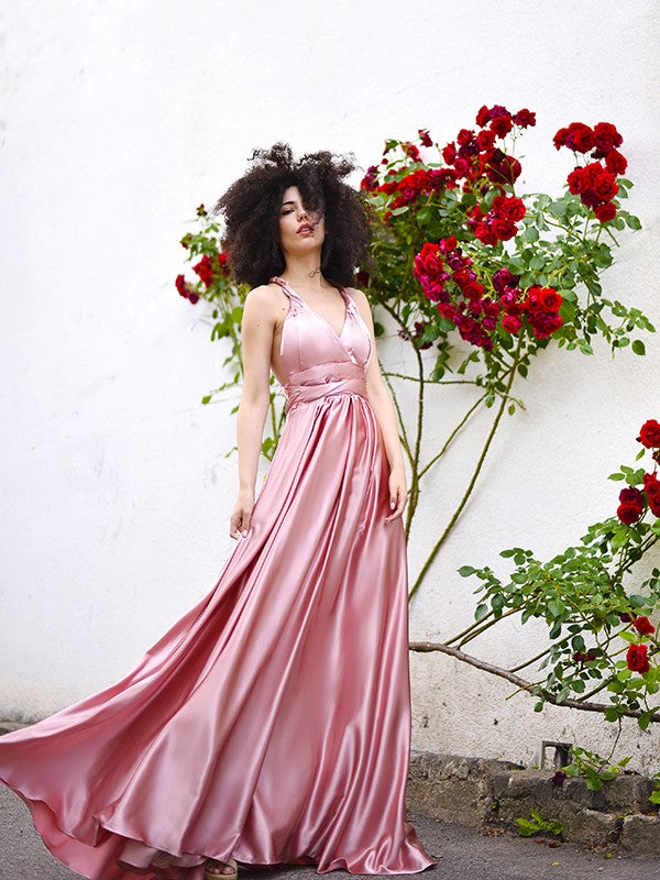 Elegant Princess Silk Sleeveless Italian Noodle Strap Floor Dress