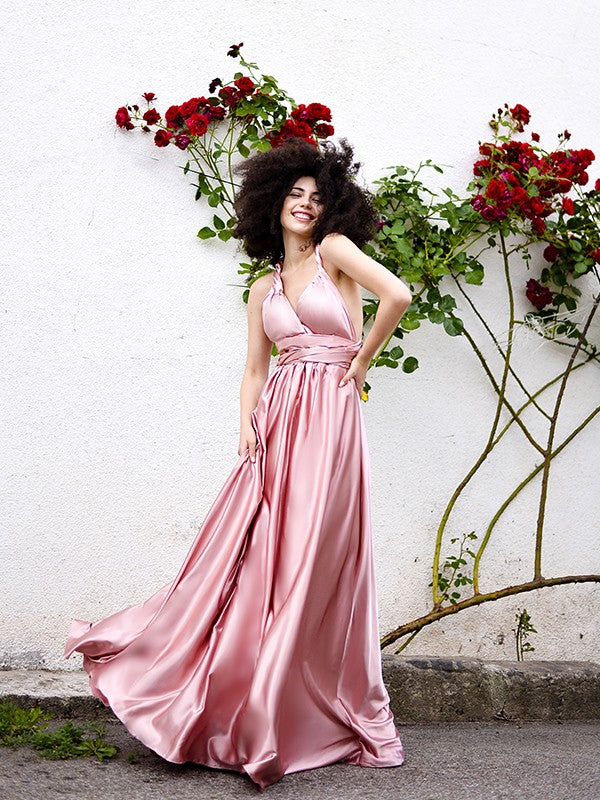 Elegant Princess Silk Sleeveless Italian Noodle Strap Floor Dress