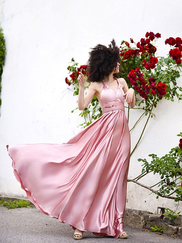 Elegant Princess Silk Sleeveless Italian Noodle Strap Floor Dress