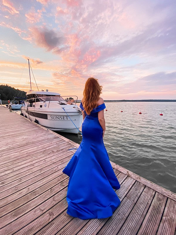 Horn shaped slim fit mermaid satin ruffled edge sexy off shoulder sleeveless brushed color dressHorn shaped slim fit mermaid satin ruffled edge sexy off shoulder sleeveless brushed color dress