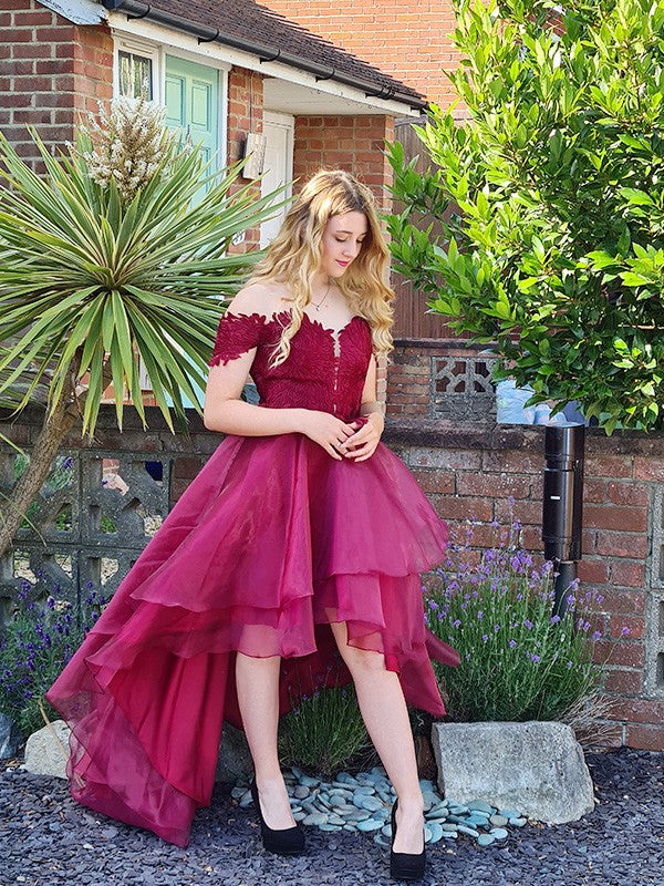 A-line Princess Sexy Off the Shoulder Sleeveless Applique Asymmetric Dress
