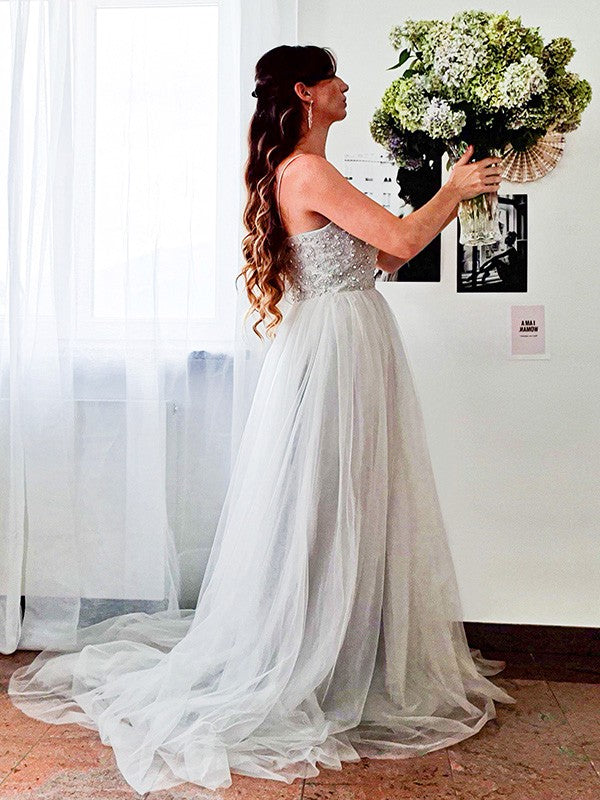 A-line Elegant Princess Sleeveless Italian Noodle Strap Evening Party Dress