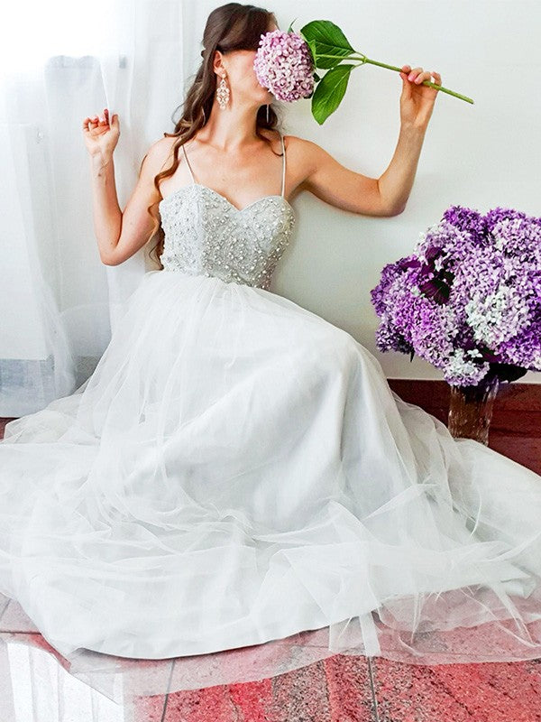 A-line Elegant Princess Sleeveless Italian Noodle Strap Evening Party Dress