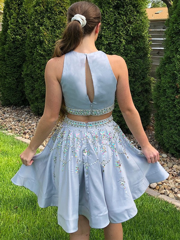 Princess Beto Sleeveless Beaded Satin Short Party Two Piece Dress