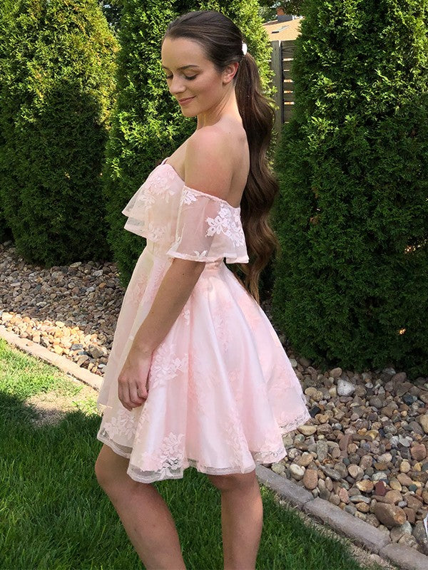 A-line Sexy Princess Lace Off the Shoulder Sleeveless Applique Back to School Ball Dress