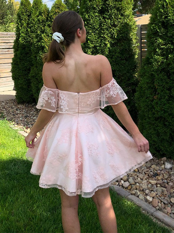 A-line Sexy Princess Lace Off the Shoulder Sleeveless Applique Back to School Ball Dress