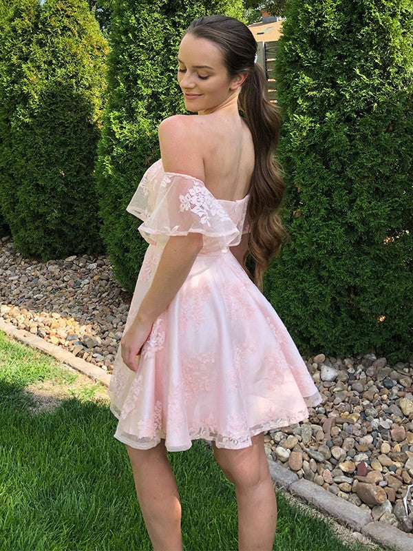 A-line Sexy Princess Lace Off the Shoulder Sleeveless Applique Back to School Ball Dress