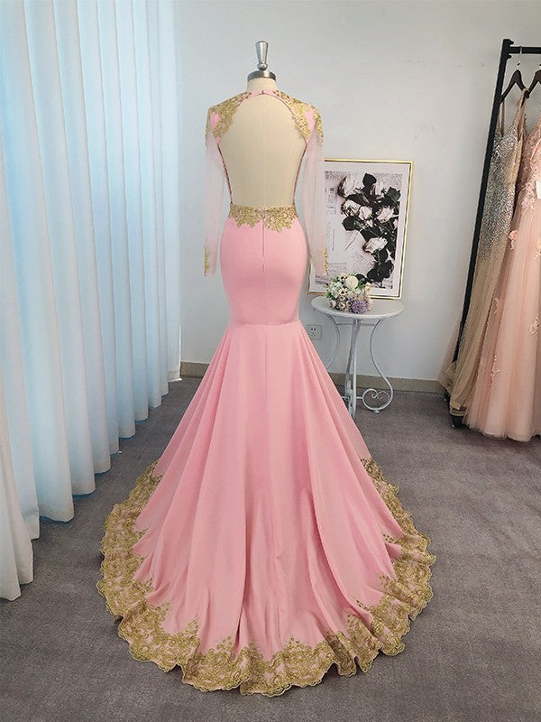 Elegant Mermaid Charm Decal Long sleeved V-neck Sweeping Collar Brush Train Skirt