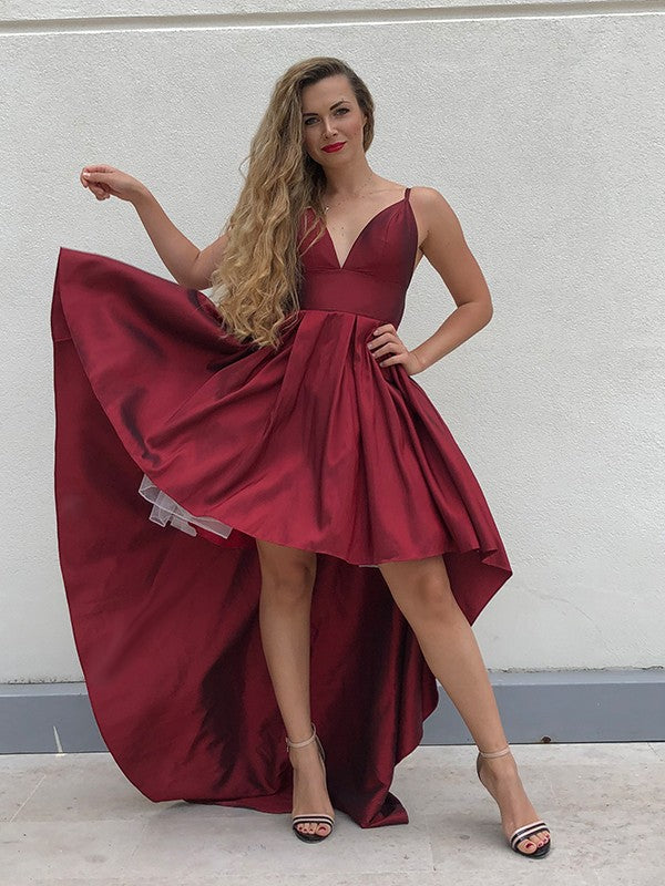 Princess Italian Noodle Strap Taffeta Ruffle Edge Sleeveless Asymmetric Homecoming Ball Dress