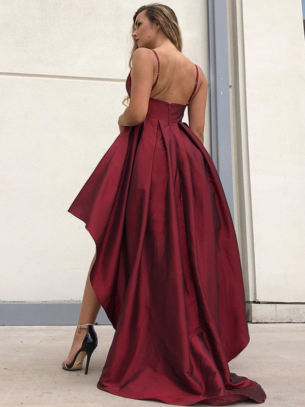 Princess Italian Noodle Strap Taffeta Ruffle Edge Sleeveless Asymmetric Homecoming Ball Dress