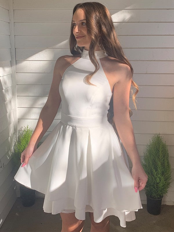 A-line Princess Satin Off the Shoulder Sleeveless Short Mini Homecoming Party Dress