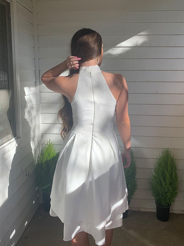 A-line Princess Satin Off the Shoulder Sleeveless Short Mini Homecoming Party Dress