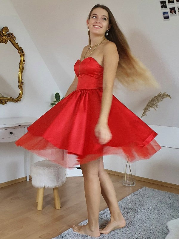A-line Princess Satin Sleeveless Ruffle Edge Sweetheart Mini Homecoming Ball Dress