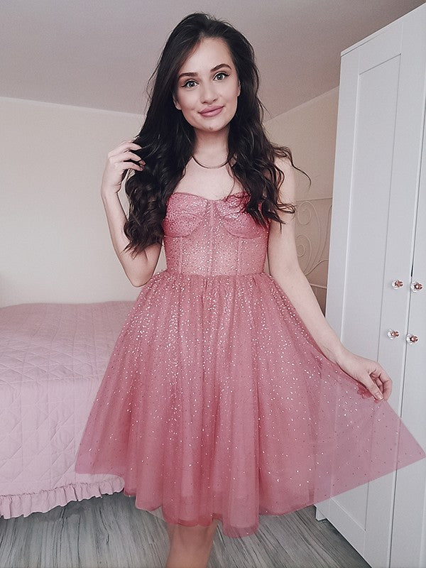 Princess spaghetti strap sleeveless chiffon mini homecoming dance dress