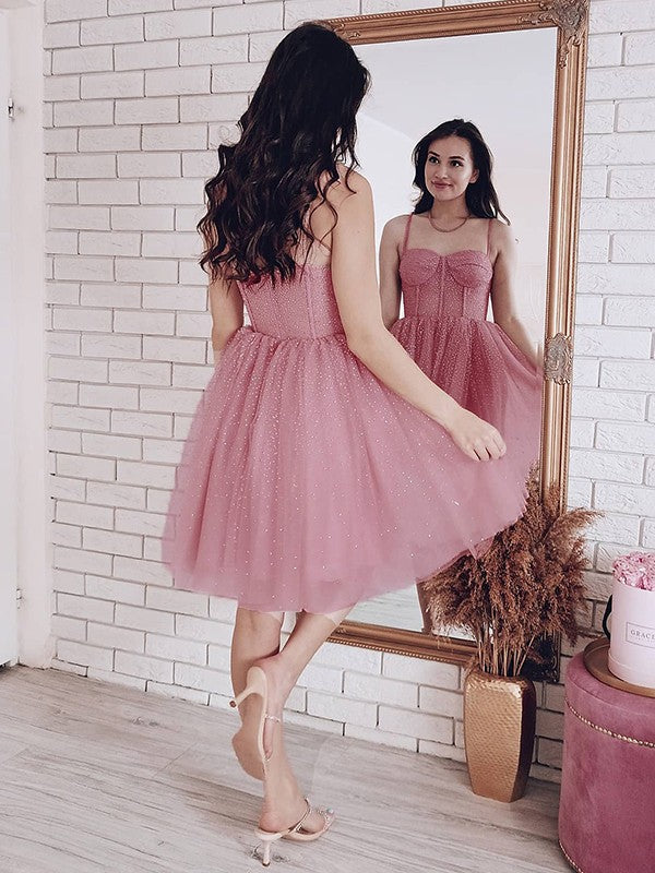Princess spaghetti strap sleeveless chiffon mini homecoming dance dress