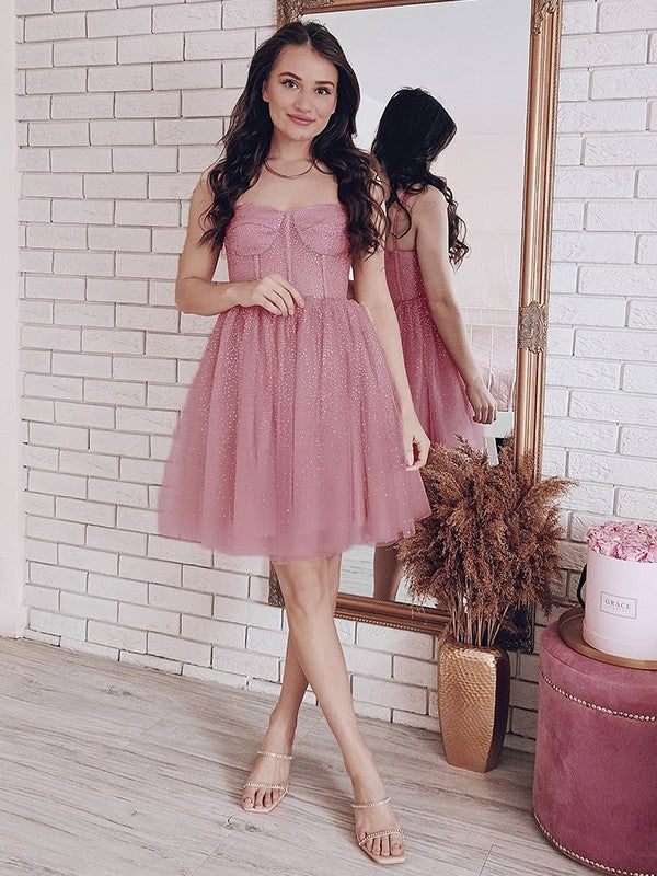 Princess spaghetti strap sleeveless chiffon mini homecoming dance dress