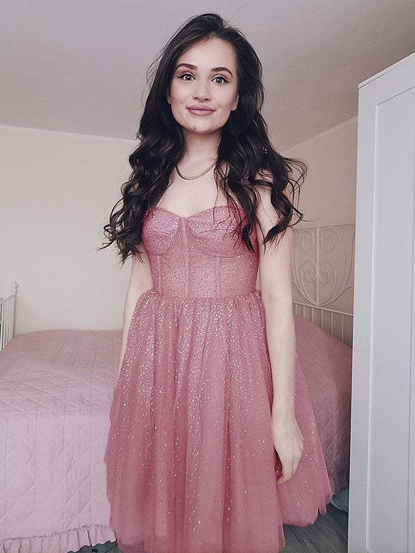 Princess spaghetti strap sleeveless chiffon mini homecoming dance dress