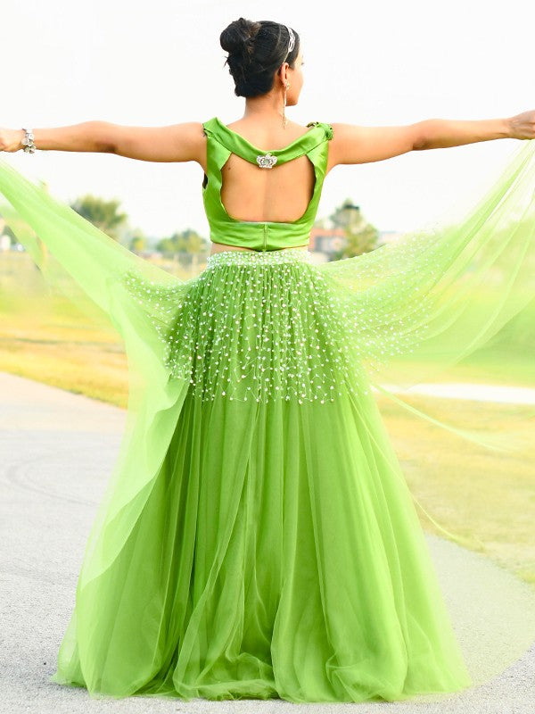 A-line Princess sheer sexy off the shoulder sleeveless floor two piece dress
