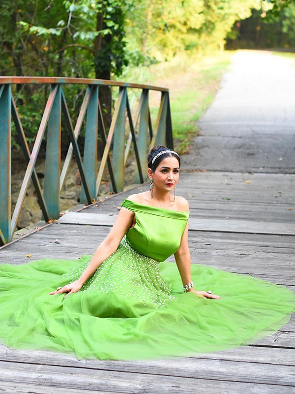 A-line Princess sheer sexy off the shoulder sleeveless floor two piece dress