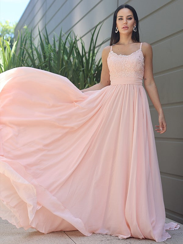 Princess Wind and Snow Spinning Lace Fine Shoulder Straps Sleeveless Large hem/Fragmented Flower Train Bridesmaid Dress