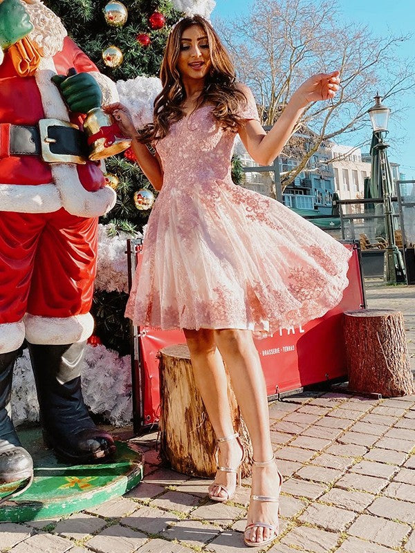 Princess sheer floral shoulder length sleeveless party mini skirt