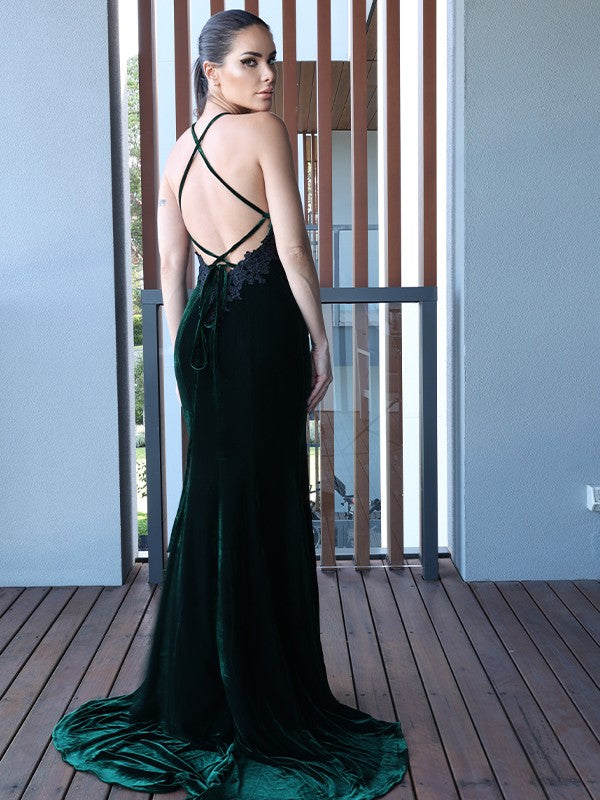 Pillar Velvet Application Halter Sleeveless Sweet Dress
