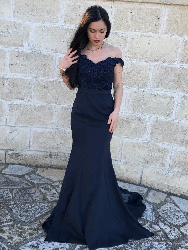 Flare shaped beautiful mermaid satin off shoulder sleeveless slim fit strapless dress