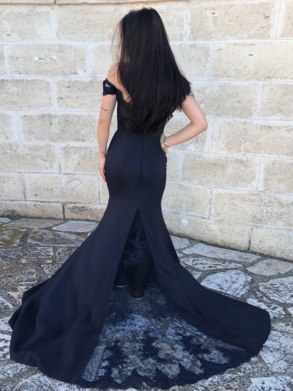Flare shaped beautiful mermaid satin off shoulder sleeveless slim fit strapless dress