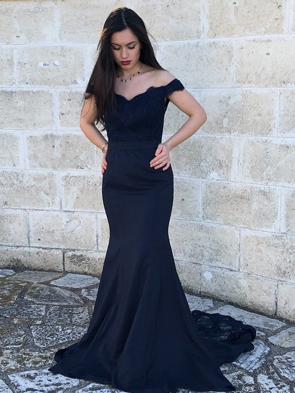 Flare shaped beautiful mermaid satin off shoulder sleeveless slim fit strapless dress