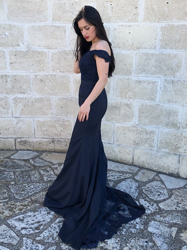 Flare shaped beautiful mermaid satin off shoulder sleeveless slim fit strapless dress