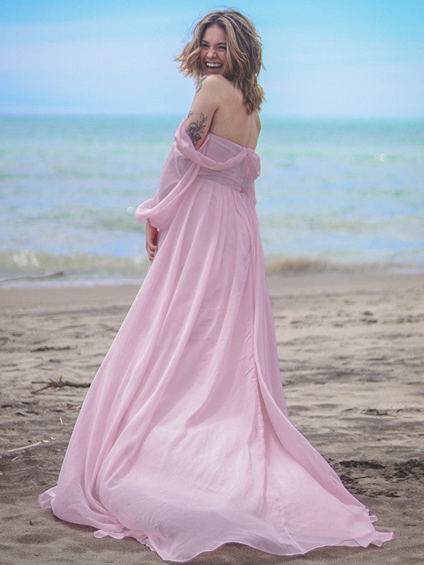 A-line skirt princess 30D chiffon sexy off shoulder long sleeved dress