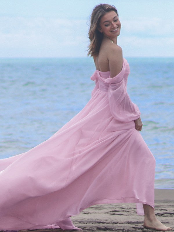 A-line skirt princess 30D chiffon sexy off shoulder long sleeved dress